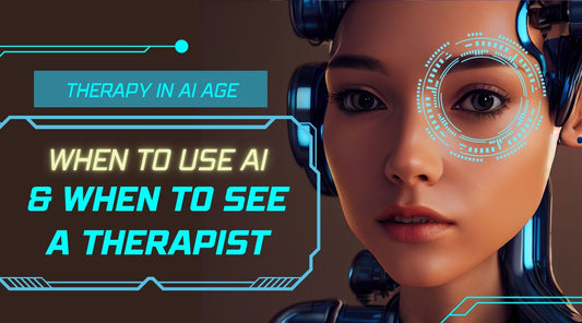 An AI women robot acting like a therapist. Denoting message of When to use AI and when to see a therapist