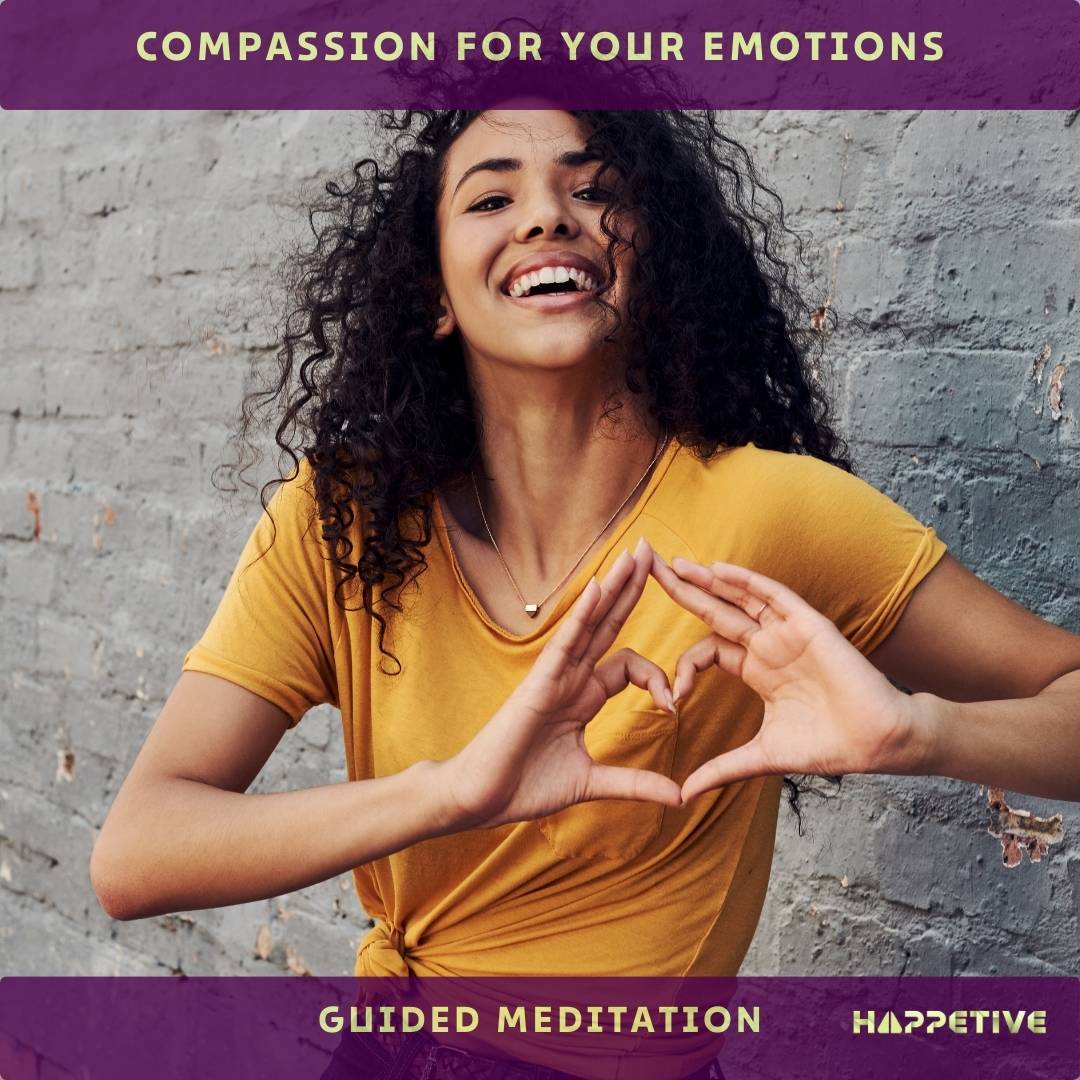 A young beautiful women making a heart sign with her hands showing compassion for your emotions guided meditation - Happetive.