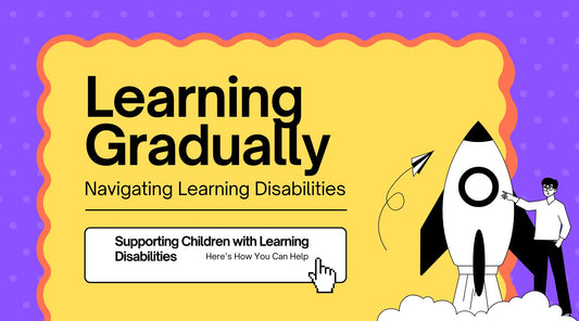 An illustrator showing a young man next to a standing rocket, about to fly. Message on Learning Gradually – Navigating Learning Disabilities