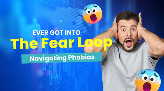 Young man shocked with his hands closing his ears in fear of phobias. Couple of emojis showing the fear loop and how to navigate phobias - Happetive