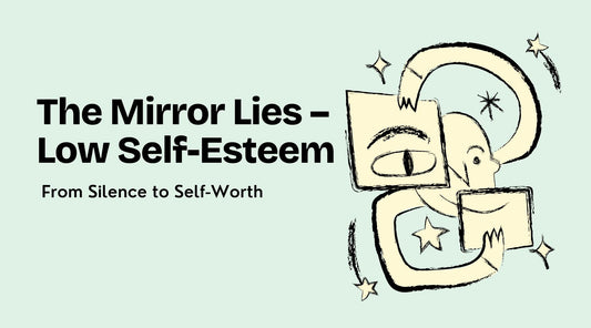 An illustrator showing a person looking within with a message: The Mirror Lies – A Look at Low Self-Esteem