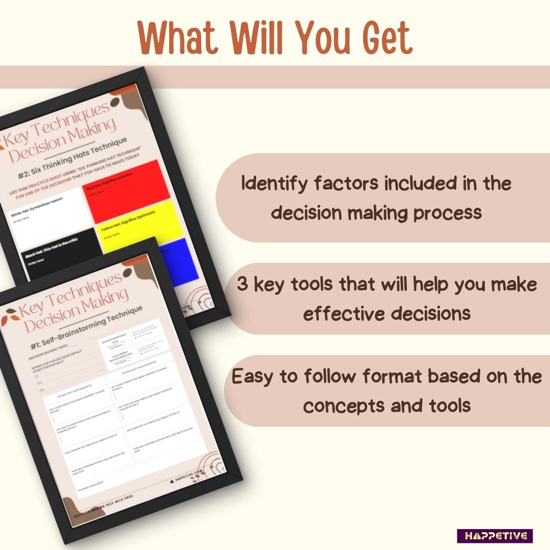 Decision Making: Self-Help Toolkit - A comprehensive guide designed by psychologists to help you make informed decisions. Includes Self-Brainstorming, Six Thinking Hats, and Force Field Analysis techniques