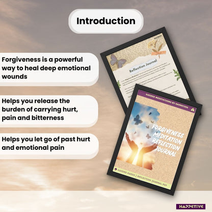 Guided meditation audio and customized reflection journal for overcoming hurt, practicing forgiveness, and achieving emotional healing by Happetive.