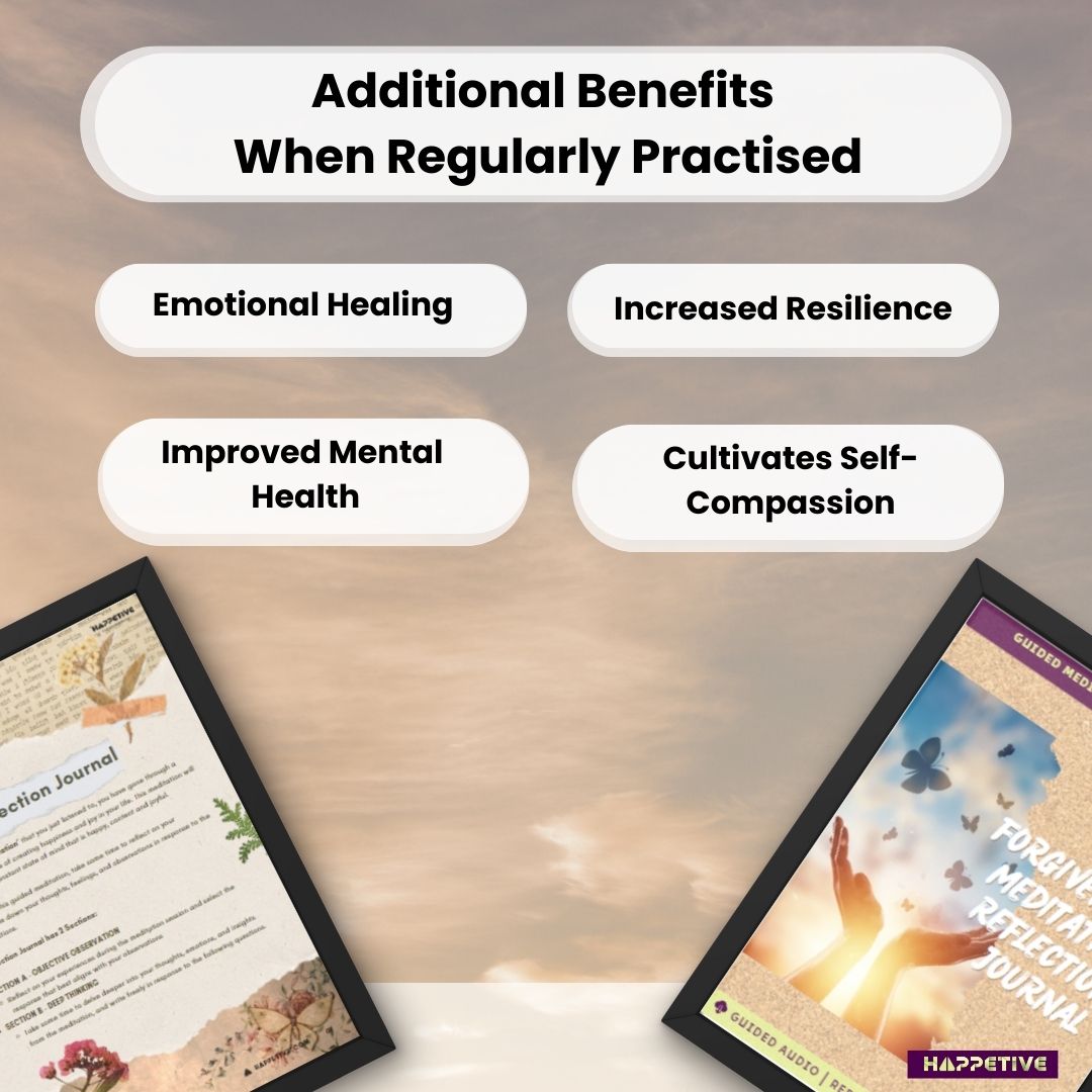 Guided meditation audio and customized reflection journal for overcoming hurt, practicing forgiveness, and achieving emotional healing by Happetive.