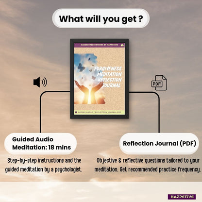 Guided meditation audio and customized reflection journal for overcoming hurt, practicing forgiveness, and achieving emotional healing by Happetive.