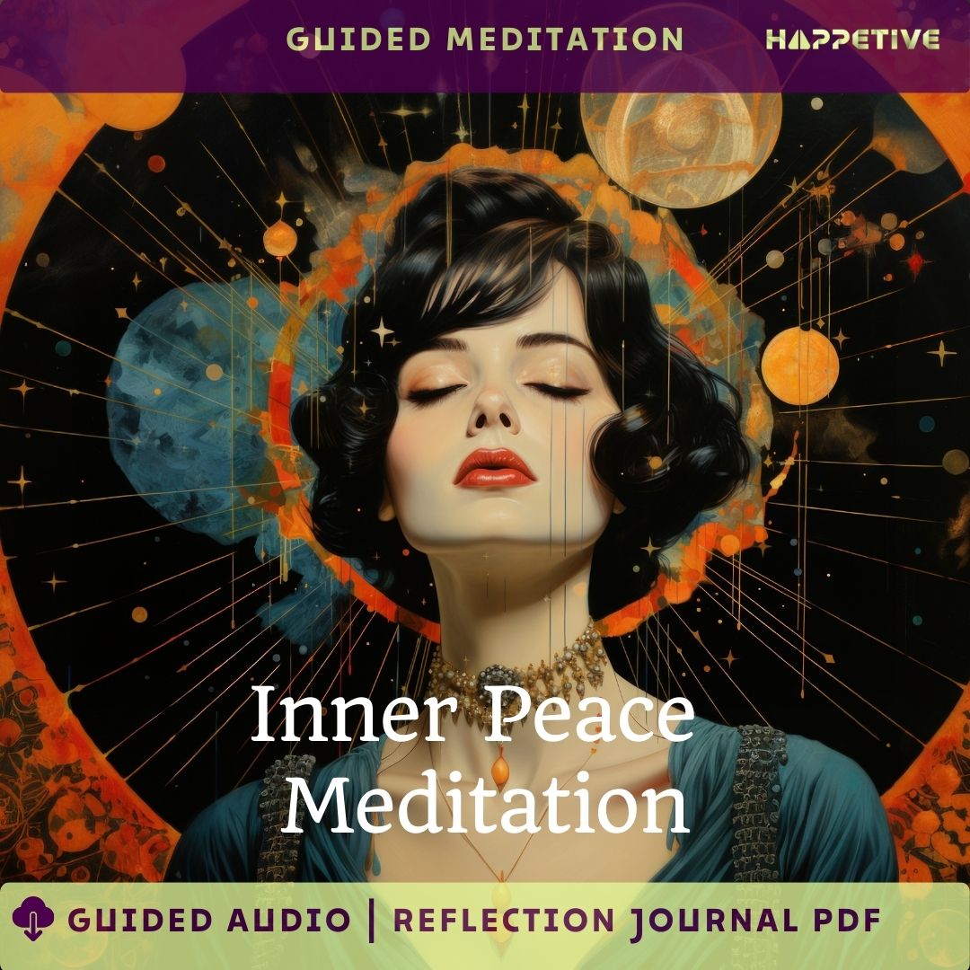 Guided meditation audio and customized reflection journal for calming your mind, reducing racing thoughts, and achieving inner peace by Happetive