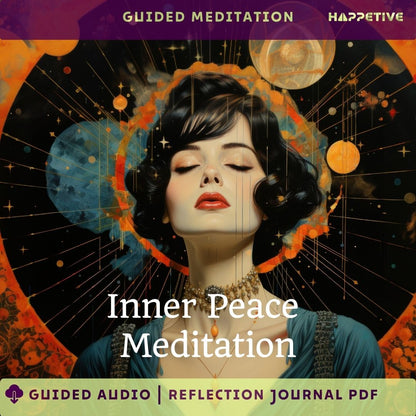 Guided meditation audio and customized reflection journal for calming your mind, reducing racing thoughts, and achieving inner peace by Happetive