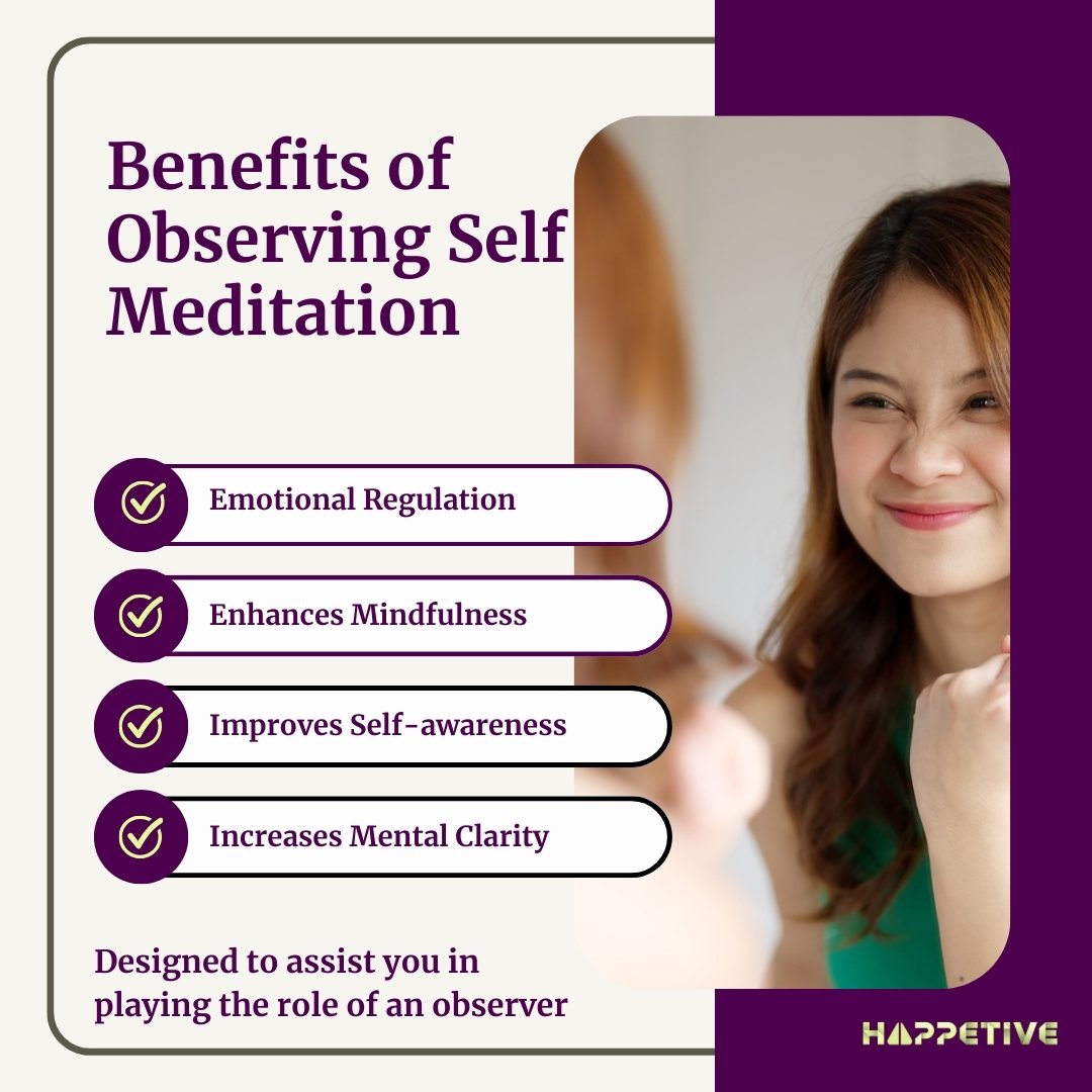 Smiling women representing benefits of observing self meditation such as emotional regulation, mindfulness, self-awareness, and mental clarity - Happetive.