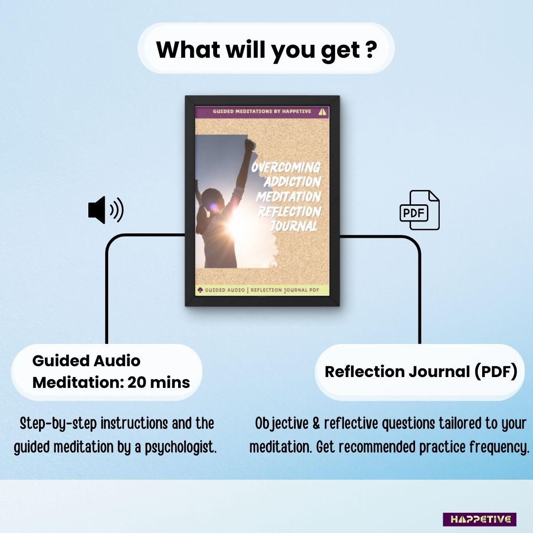 Guided meditation audio and customized reflection journal for overcoming addiction, breaking free from addictive patterns, and addressing root causes by Happetive