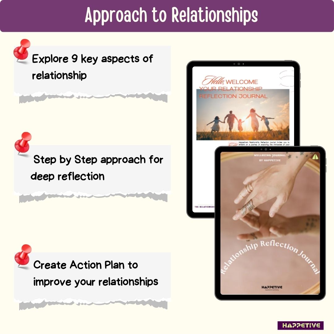 The Relationship Reflection Journal by Happetive, featuring guided prompts for deepening understanding of personal connections.