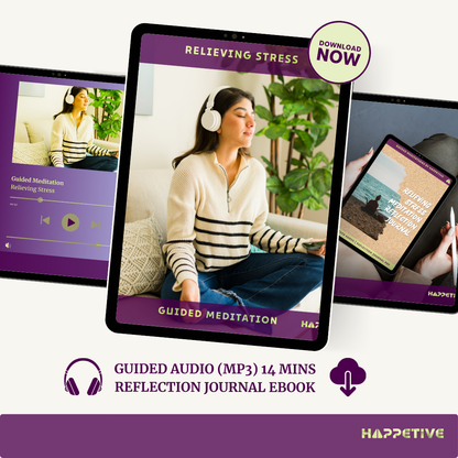 Guided Audio and Reflection Journal in an ebook provided by Happetive for Relieving Stress Meditation