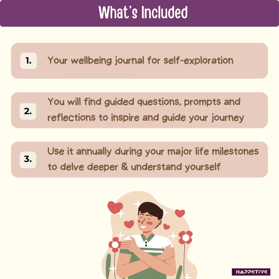 Happetive’s Self Discovery Journal, featuring guided prompts for personal growth and understanding yourself.