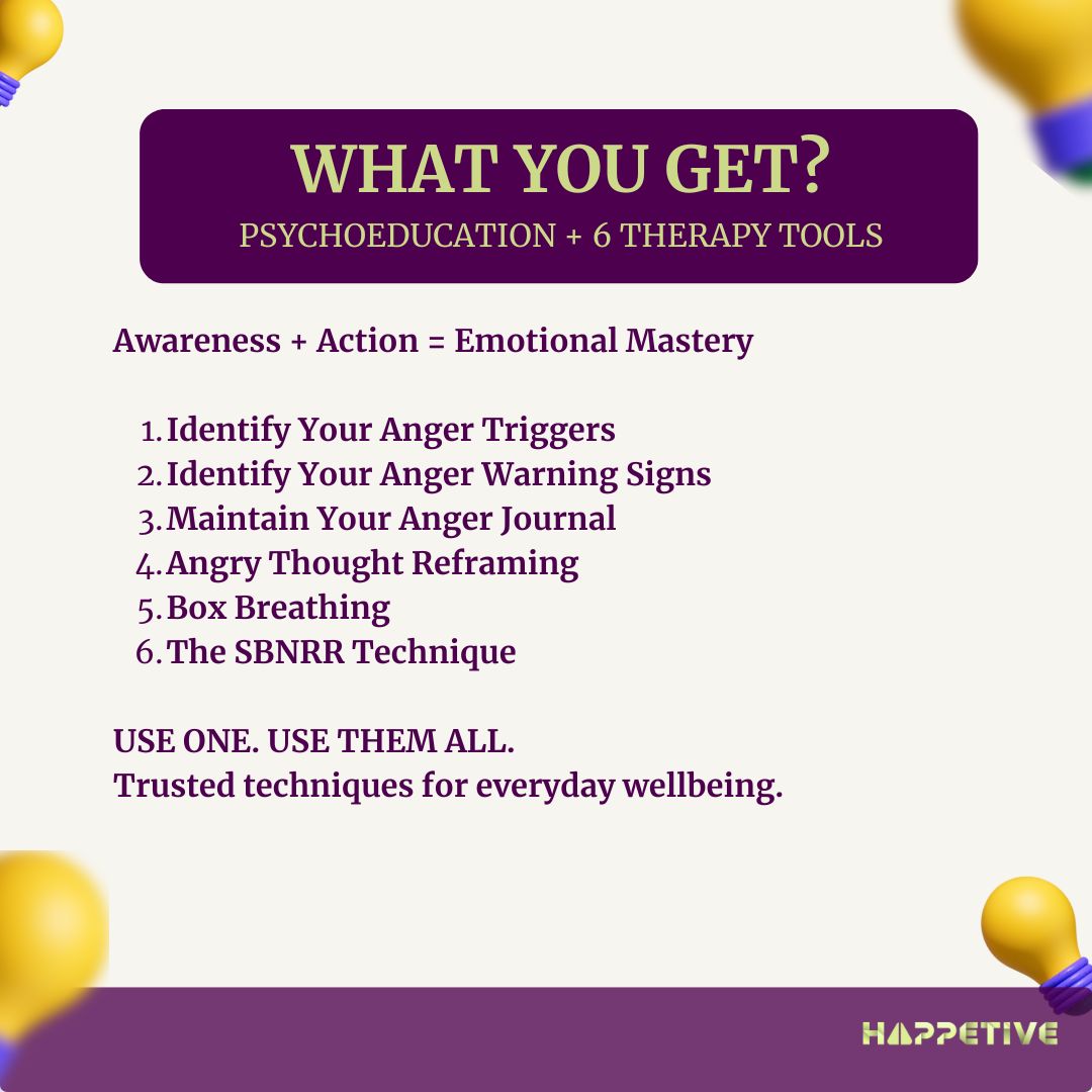 Promotional graphic for emotional mastery techniques with a purple banner and yellow balloons.