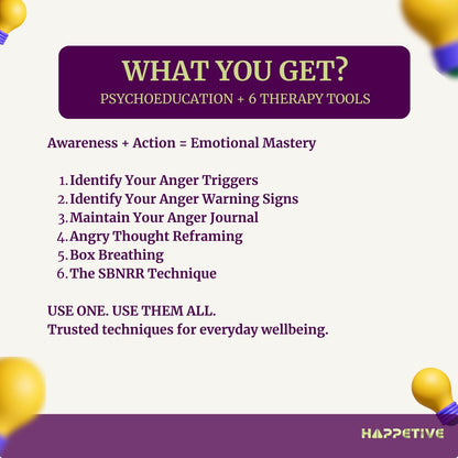 Promotional graphic for emotional mastery techniques with a purple banner and yellow balloons.