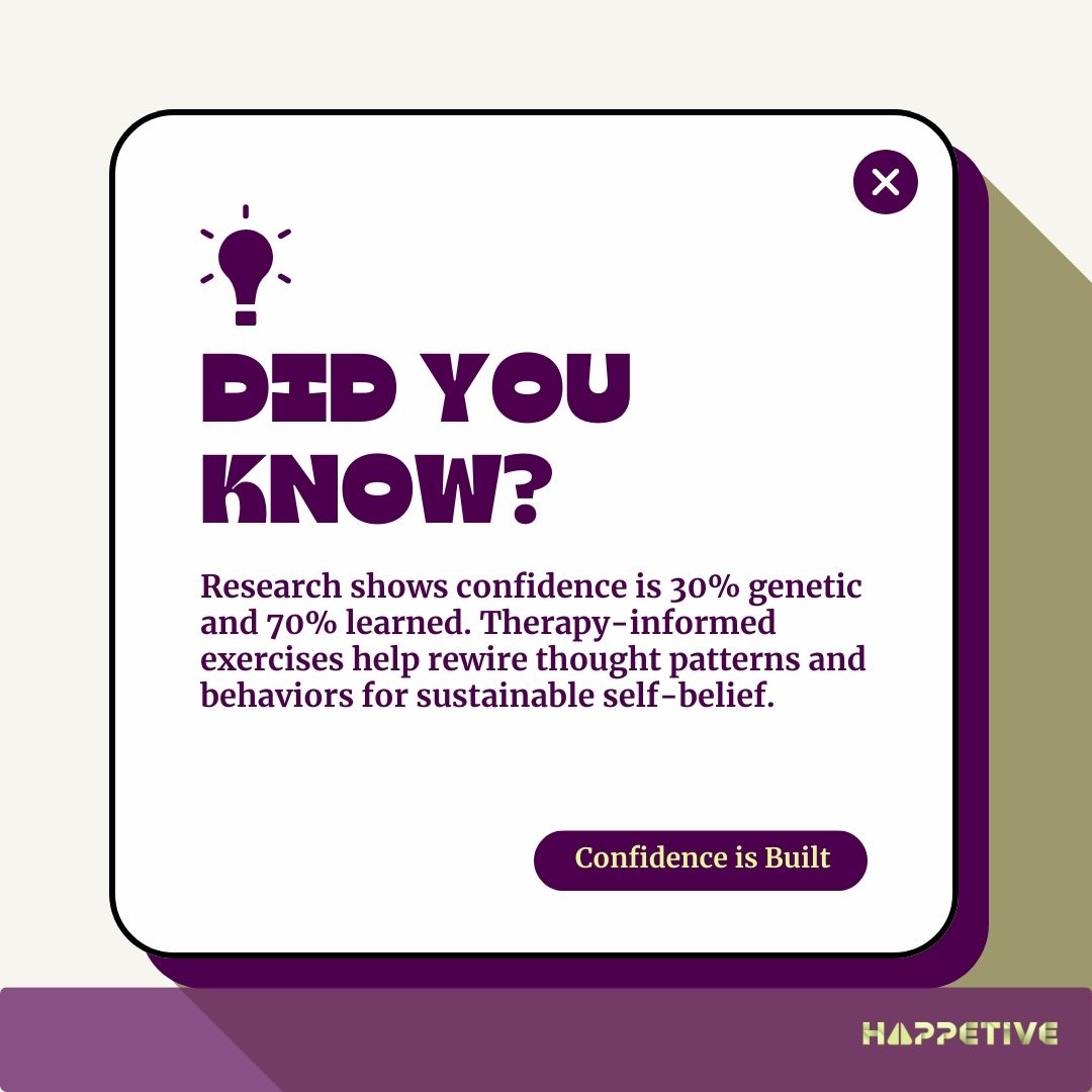 Happetive advertisement about confidence being built with a light bulb icon and text.