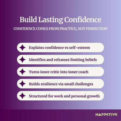 Purple background with text on building confidence, featuring the Happetive brand.