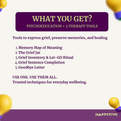 Promotional graphic for psychoeducation and therapy tools on a white background with purple text box.