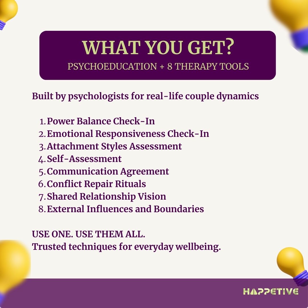 Promotional graphic for Happetive product listing psychoeducational tools and therapy resources.