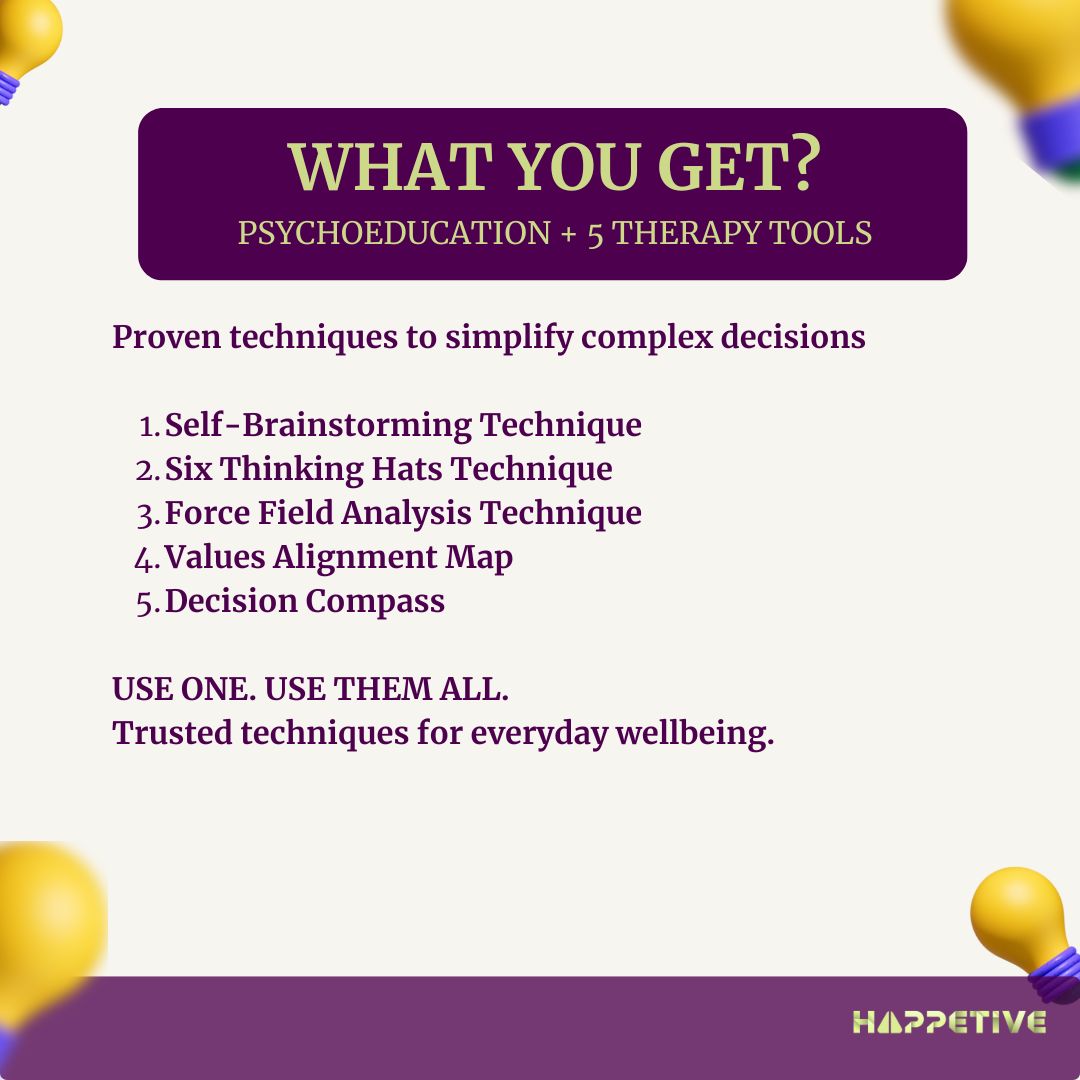 Promotional graphic for psychoeducation and therapy tools with a list of techniques and branding at the bottom.