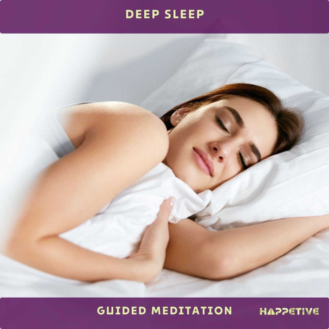 A women sleeping calmly after listening to deep sleep guided meditation - Happetive