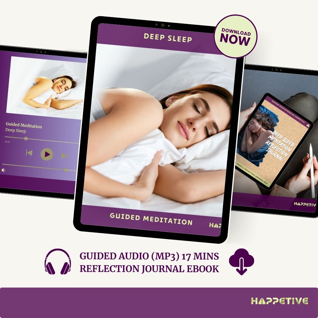 Digital display of Deep Sleep guided meditation download including 17-minute audio and reflection journal eBook - Happetive.
