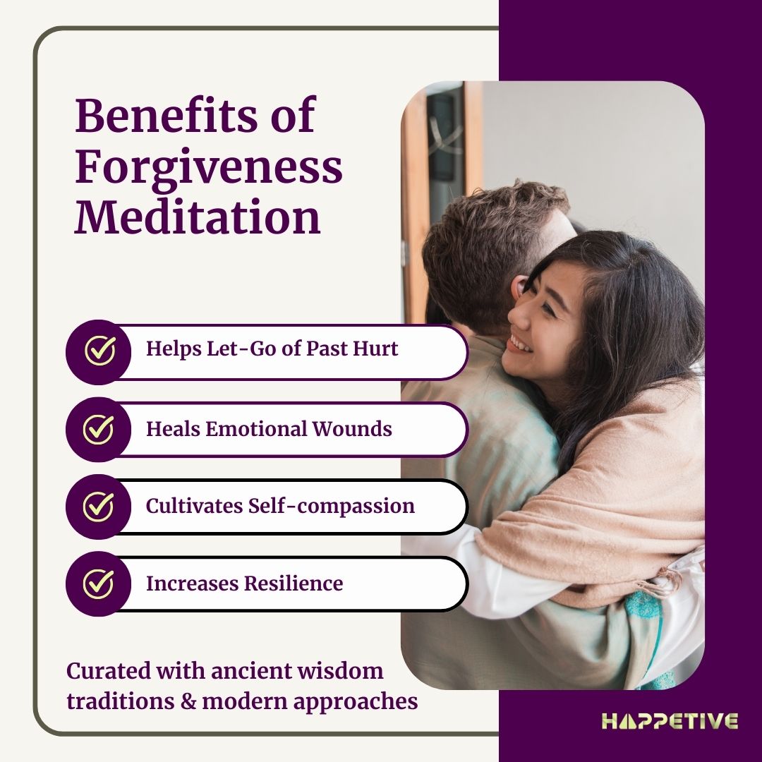 A couple hugging each other after forgiving each other citing benefits of healing emotional wounds, letting go of past hurt with forgiveness guided meditation - Happetive.