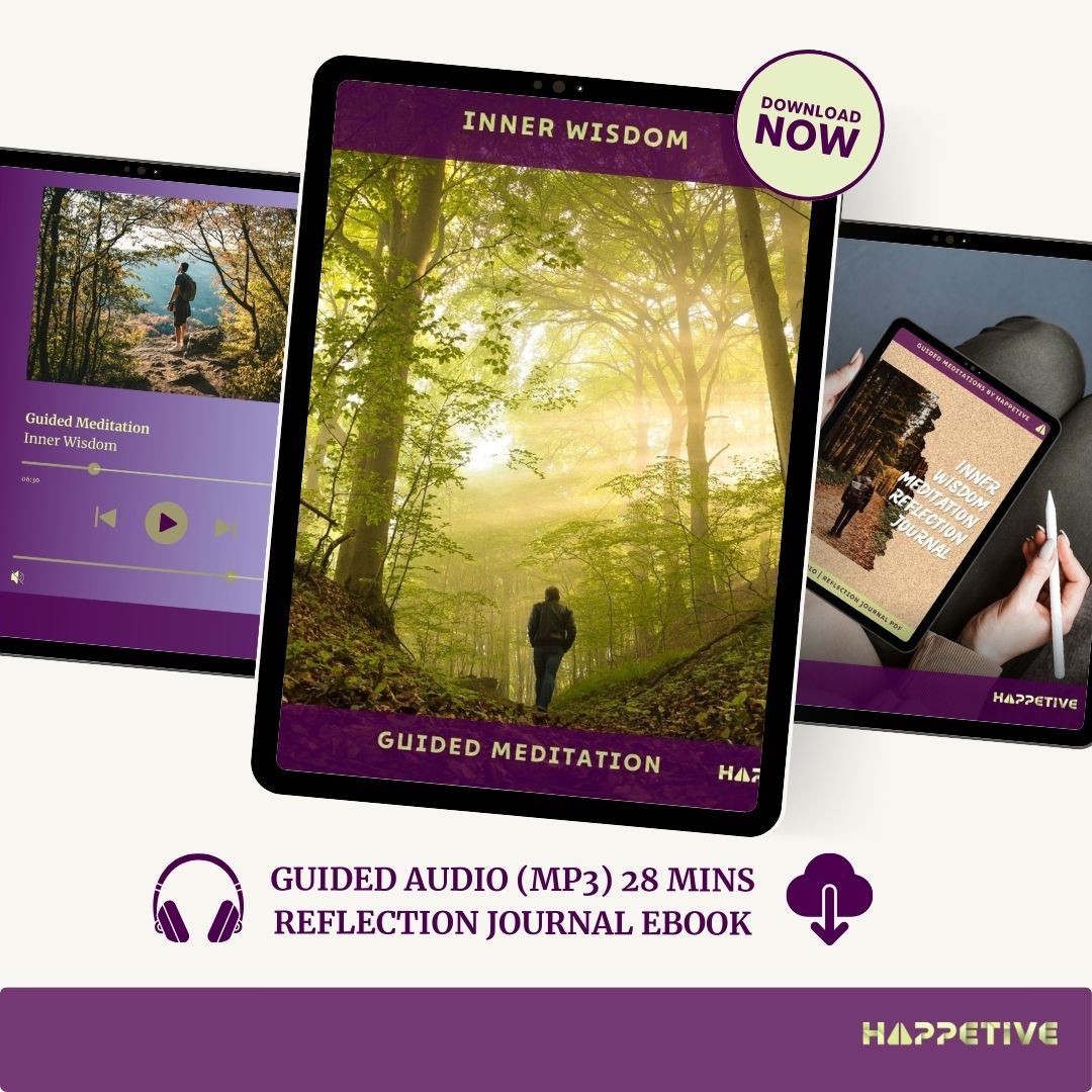 Digital display of Inner wisdom guided meditation download including 28-minute audio and reflection journal eBook - Happetive.