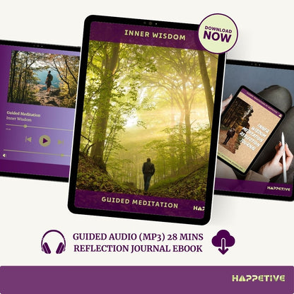 Digital display of Inner wisdom guided meditation download including 28-minute audio and reflection journal eBook - Happetive.