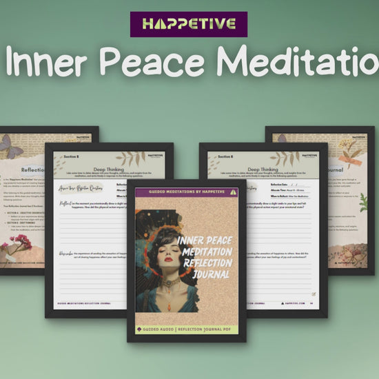 Guided meditation audio and customized reflection journal for calming your mind, reducing racing thoughts, and achieving inner peace by Happetive