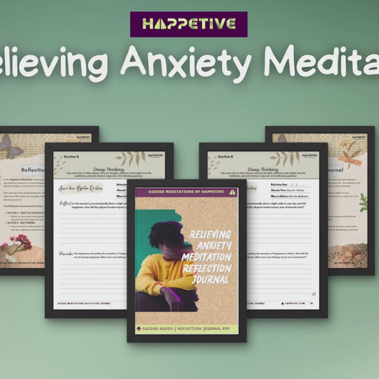 Guided meditation audio and customized reflection journal for relieving anxiety, calming the mind, and managing workplace anxiety by Happetive.