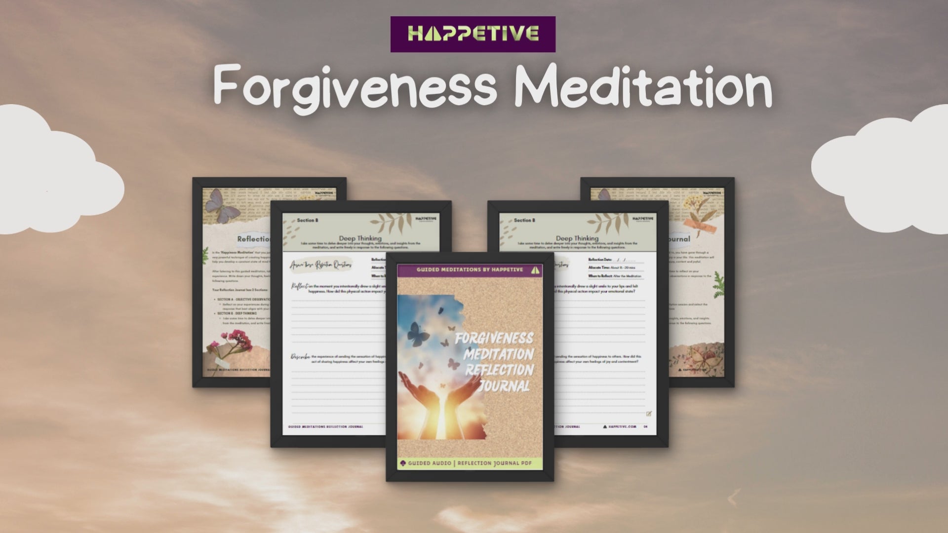 Guided meditation audio and customized reflection journal for overcoming hurt, practicing forgiveness, and achieving emotional healing by Happetive.